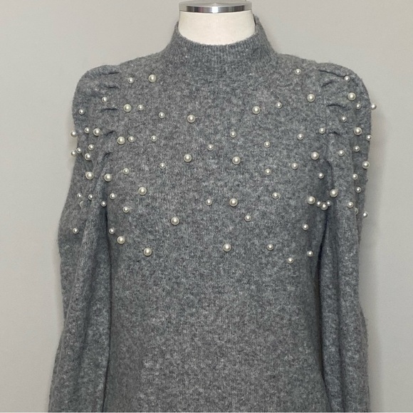 Pearlized Mock Neck Sweater Dress in Pebble Grey Melange, size XS - Picture 3 of 16